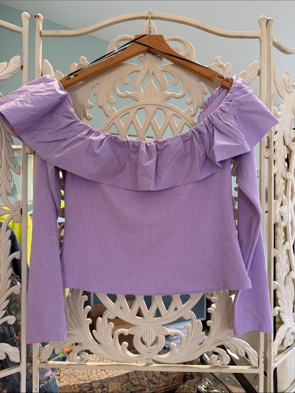 H&M Lavender Off-Shoulder Ruffle Long Sleeve Top